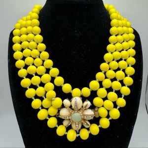 J Crew Sunny Yellow Glass Beaded Long Statement Necklace w/ Flower Box Clasp 37”